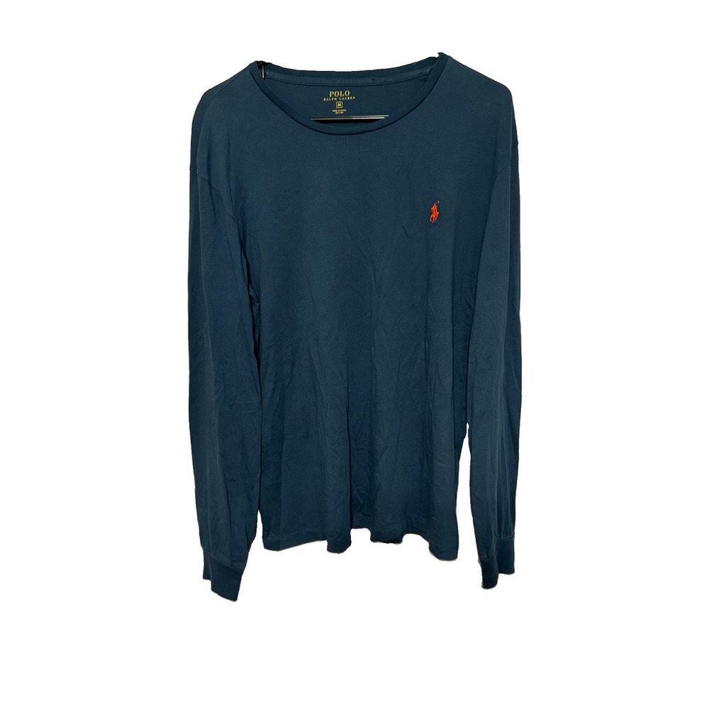 Polo‎ Ralph Lauren Med  Long Sleeve Cotton T-Shirt Mens Green With Orange Horse